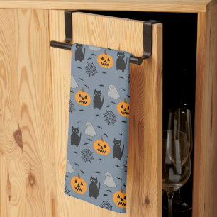 Fun and Fancy Halloween Cat Ghost Pumpkin Web Kitchen Towel