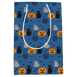 Fun and Fancy Halloween Cat Ghost Pumpkin Web Medium Gift Bag