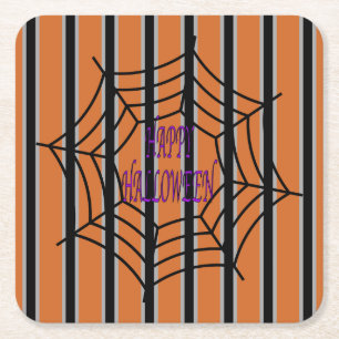 Fun and Fancy Halloween Spider Webs Square Paper Coaster