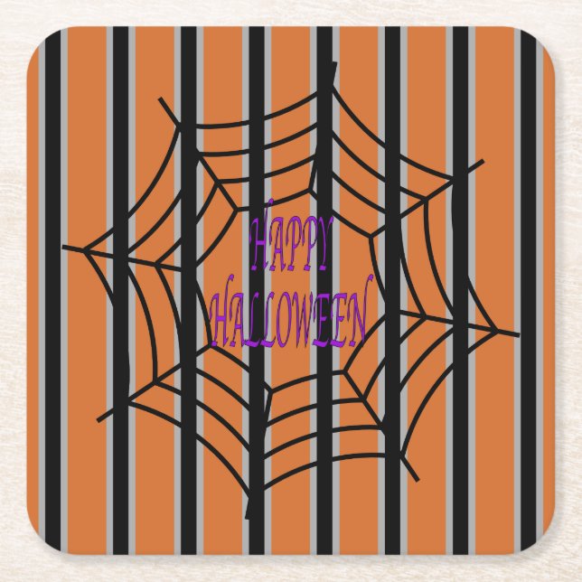 Fun and Fancy Halloween Spider Webs Square Paper Coaster (Front)