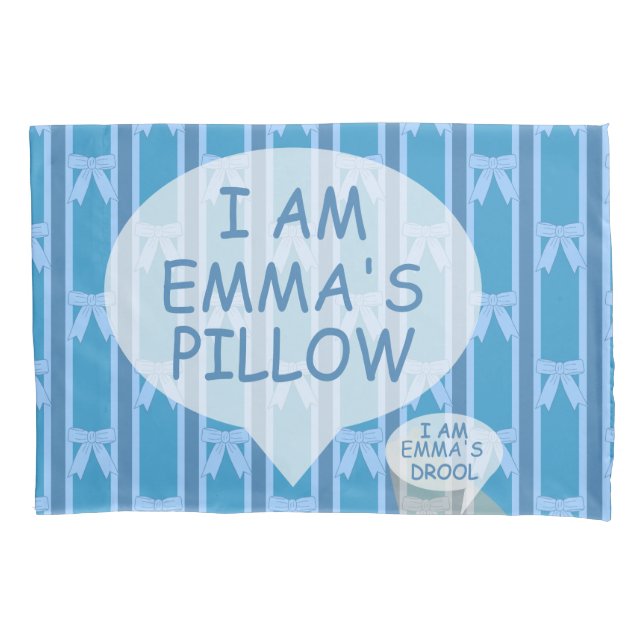 Fun and Fancy I Am Striped Blue Bow Pillow Pillowcase (Front)