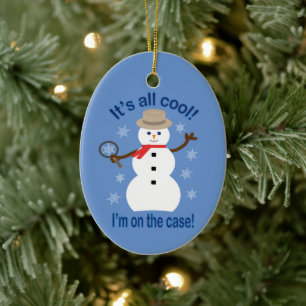 Fun and Fancy It's All Cool Snowman Detective Ceramic Ornament