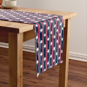 Fun and Fancy Patriotic Stars and Stripes Short Table Runner