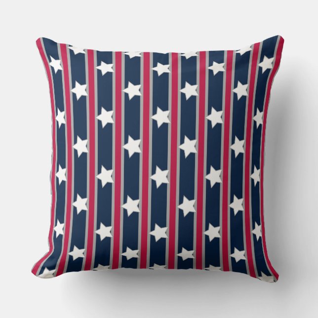 Fun and Fancy Patriotic Stars and Stripes Throw Pillow (Front)