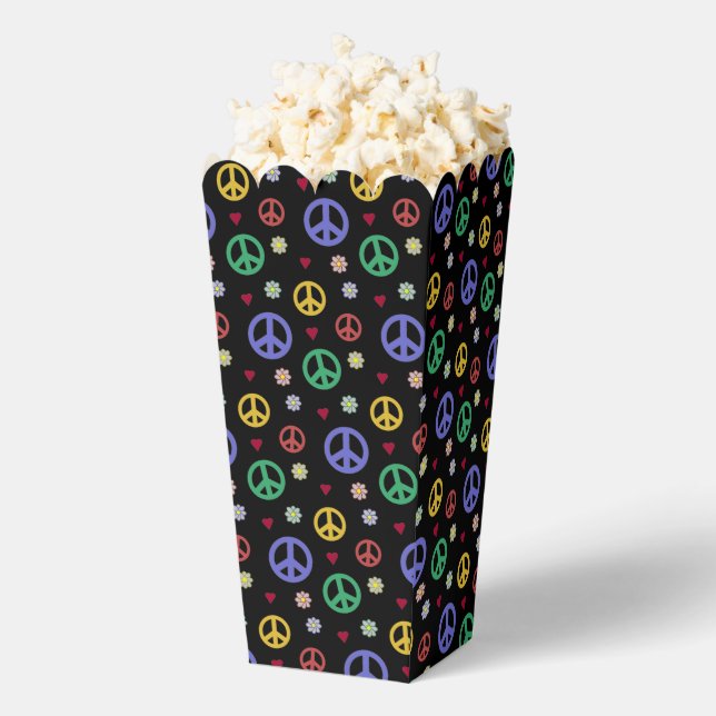Fun and Fancy Peace Sign, Flowers & Hearts Popcorn Favor Box (Popped)