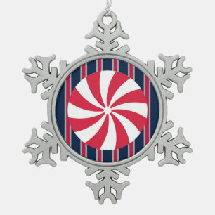Fun and Fancy Peppermint Candy Snowflake Pewter Christmas Ornament