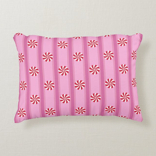 Fun and Fancy Pink Christmas Peppermint Candy Accent Pillow (Front)