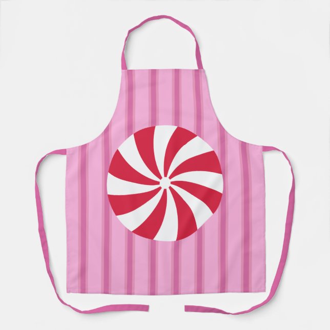 Fun and Fancy Pink Christmas Peppermint Candy Apron (Front)