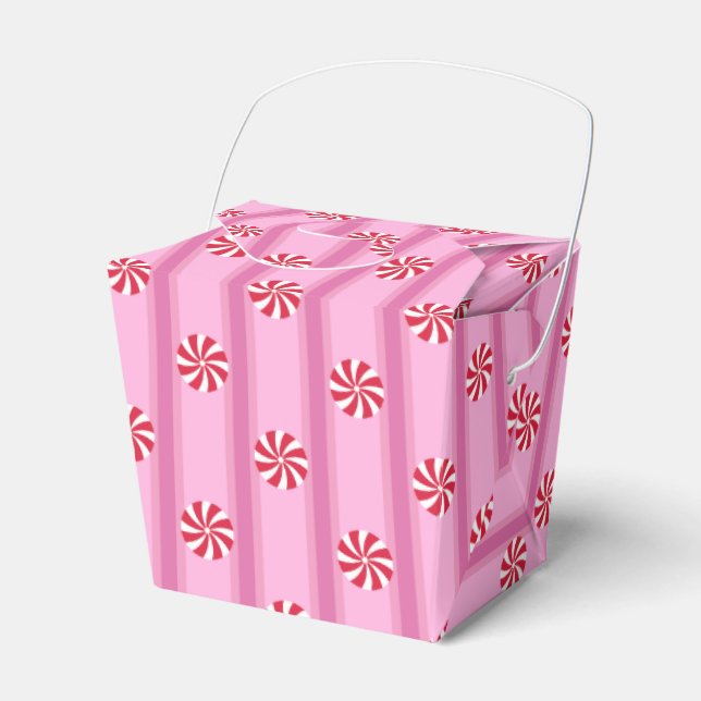 Fun and Fancy Pink Christmas Peppermint Candy Favor Box (Front Side)