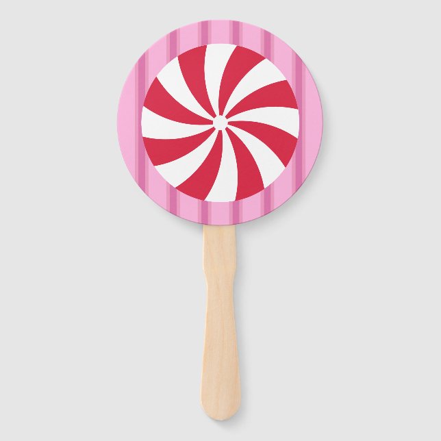 Fun and Fancy Pink Christmas Peppermint Candy Hand Fan (Front)