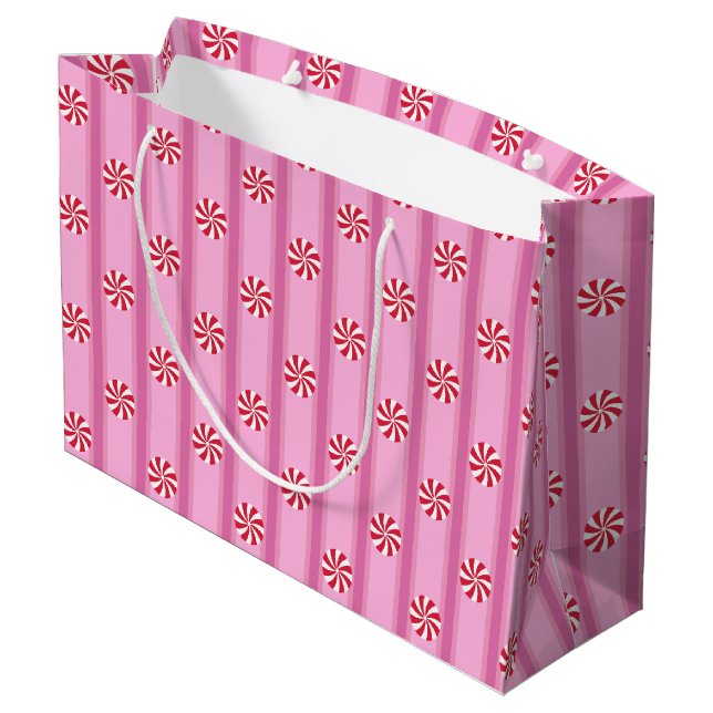 Fun and Fancy Pink Christmas Peppermint Candy Large Gift Bag (Back Angled)