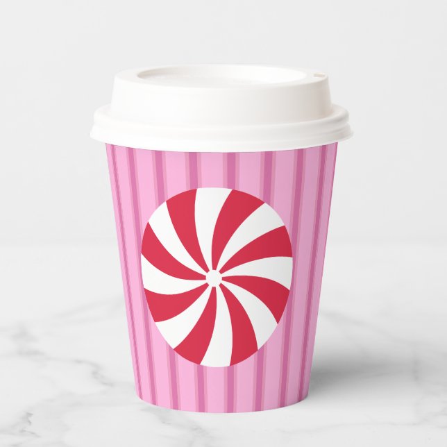 Fun and Fancy Pink Christmas Peppermint Candy Paper Cups (Front)