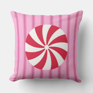 Fun and Fancy Pink Christmas Peppermint Candy Throw Pillow