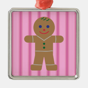 Fun and Fancy Pink Gingerbread Man Metal Ornament