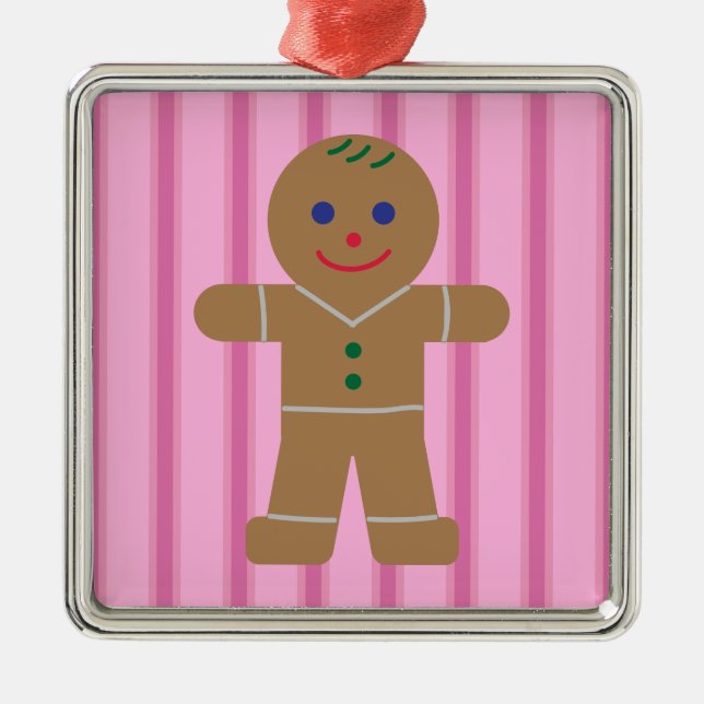 Fun and Fancy Pink Gingerbread Man Metal Ornament (Front)