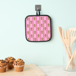 Fun and Fancy Pink Gingerbread Man Pot Holder