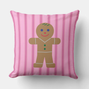 Fun and Fancy Pink Gingerbread Man Throw Pillow