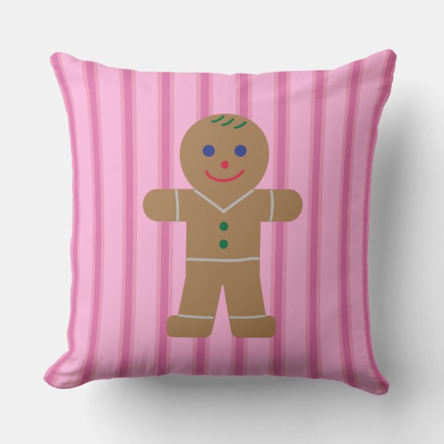 Fun and Fancy Pink Gingerbread Man Throw Pillow (Front)
