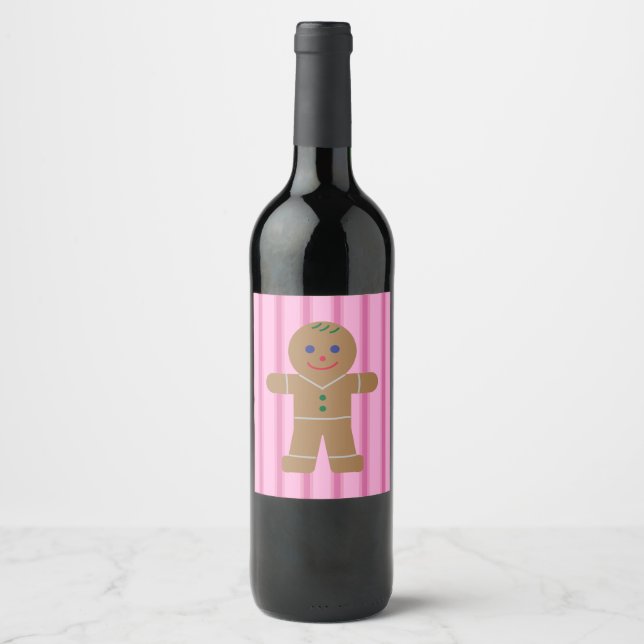 Fun and Fancy Pink Gingerbread Man Wine Label (Front)