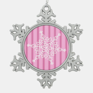 Fun and Fancy Pink Snowflake Pewter Christmas Ornament