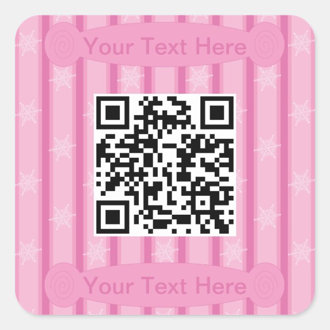 Fun and Fancy Pink Snowflake QR Code Square Sticker (Front)