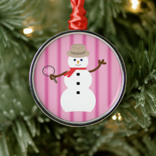 Fun and Fancy Pink Snowman Detective Metal Ornament