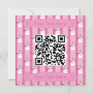 Fun and Fancy Pink Snowman Detective QR Code Invitation