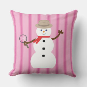 Fun and Fancy Pink Snowman Detective Throw Pillow