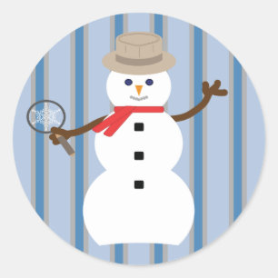Fun and Fancy Snowman Detective Classic Round Sticker