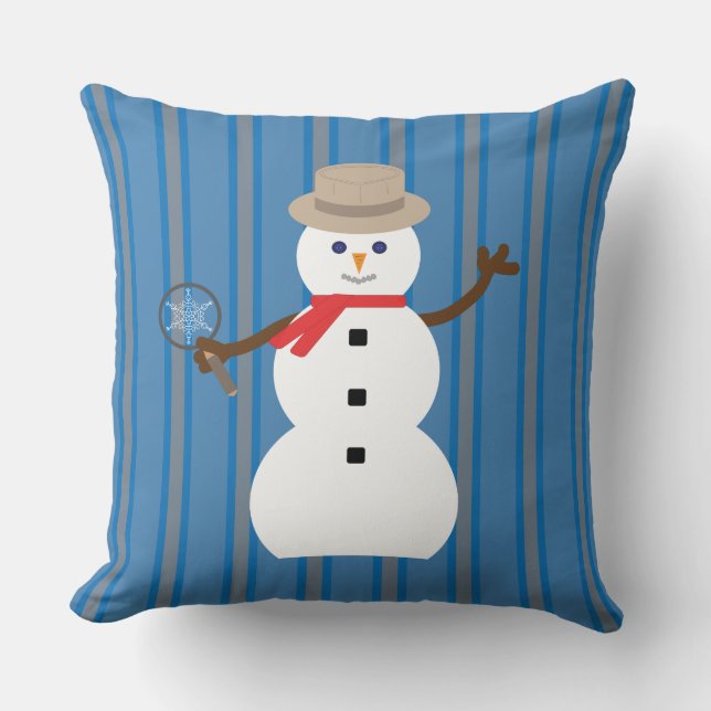 Fun and Fancy Snowman Detective Throw Pillow (Front)