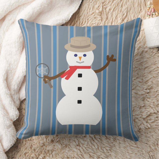 Fun and Fancy Snowman Detective Throw Pillow (Blanket)