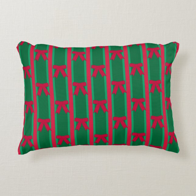 Fun and Fancy Striped Christmas Bow Pillow (Front)