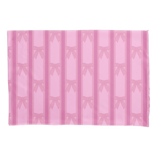 Fun and Fancy Striped Pink Bow Pillowcase (Front)