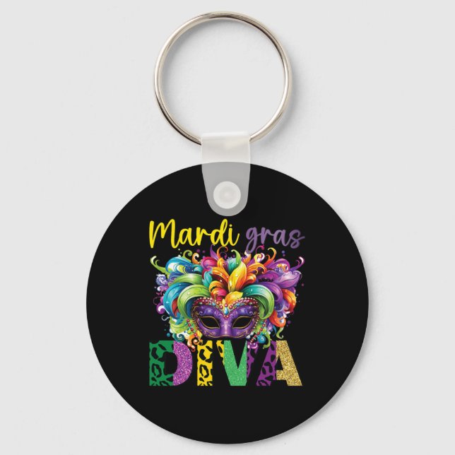 Fun And Festive Mardi Gras Diva Eye-catching Desig Keychain (Front)