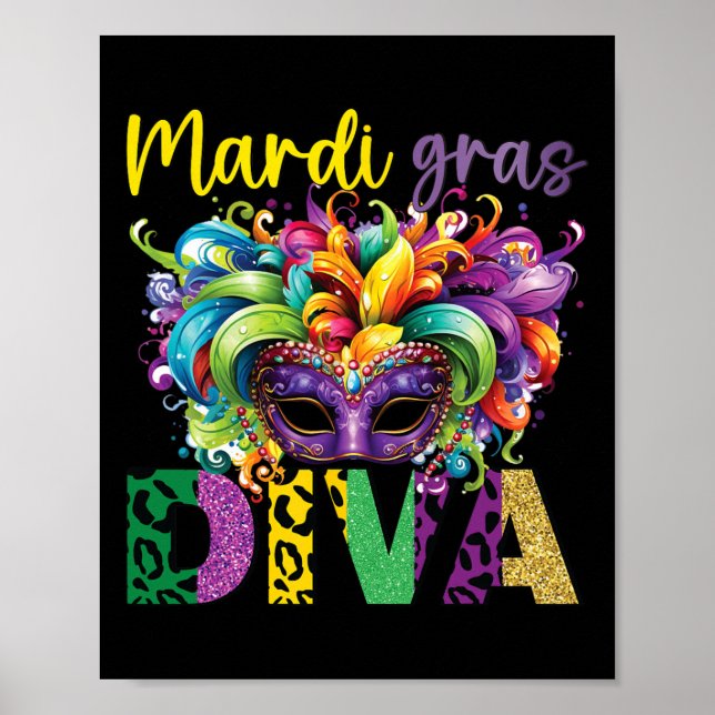 Fun And Festive Mardi Gras Diva Eye-catching Desig Poster (Front)