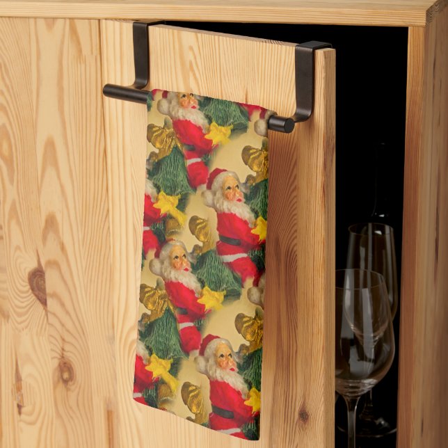 Fun and Festive Santa on Christmas Tree Pattern Kitchen Towel (Thirds Fold)