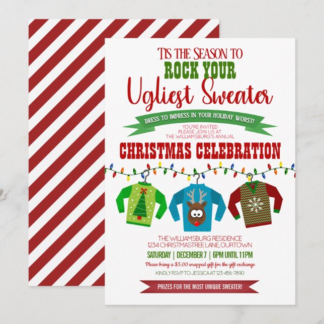 Fun and Festive Ugly Christmas Sweater Party Invitation (Front/Back)