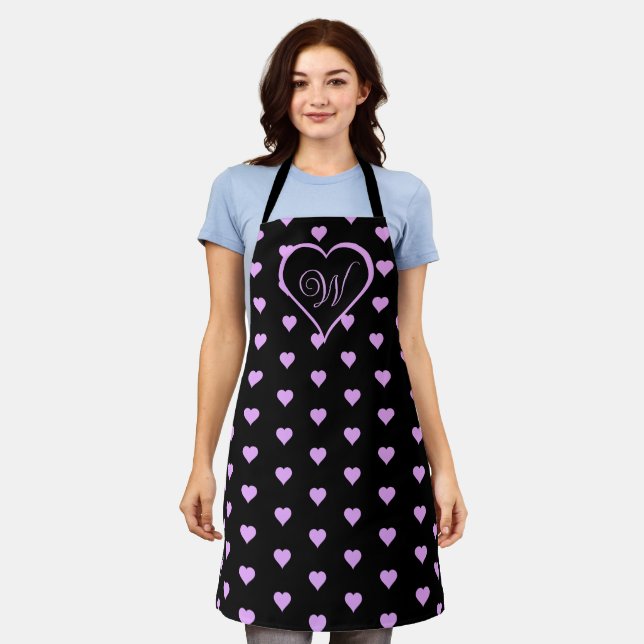 Fun and Flirty Pink Hearts Personalized  Apron (Worn)