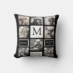 Fun and Forever Black and White 8 Photo Collage Throw Pillow
