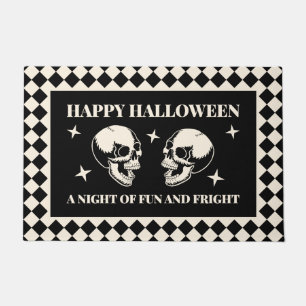 Fun and Fright Skull Black Halloween Doormat