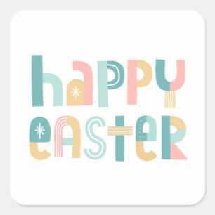 Fun and Funky Typography Happy Easter Square Sticker