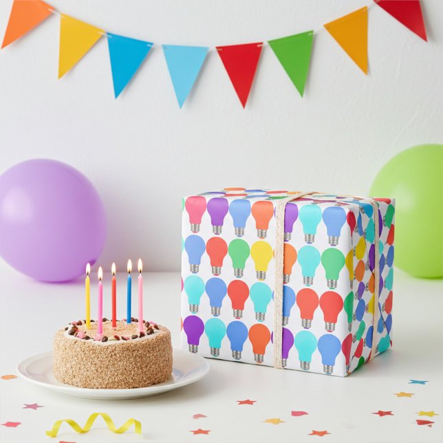 Fun and Joyous Colourful Light Bulbs Wrapping Pape Wrapping Paper (Creator Uploaded)