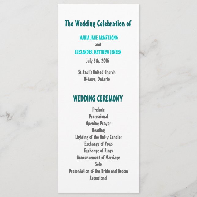 Fun and Modern Wedding Program (Front)