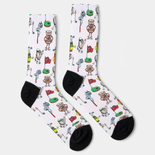 Fun and Playful Golf-Themed Cartoon Pattern Socks
