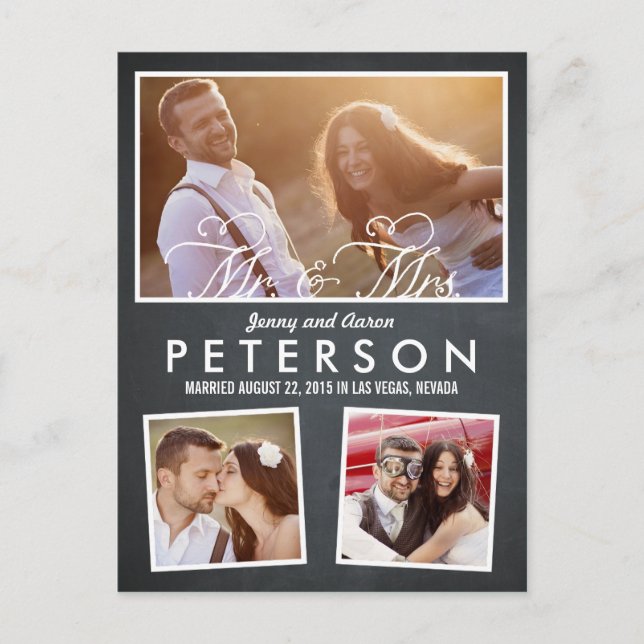 Fun and Playful Wedding Announcement - Chalkboard Postcard (Front)