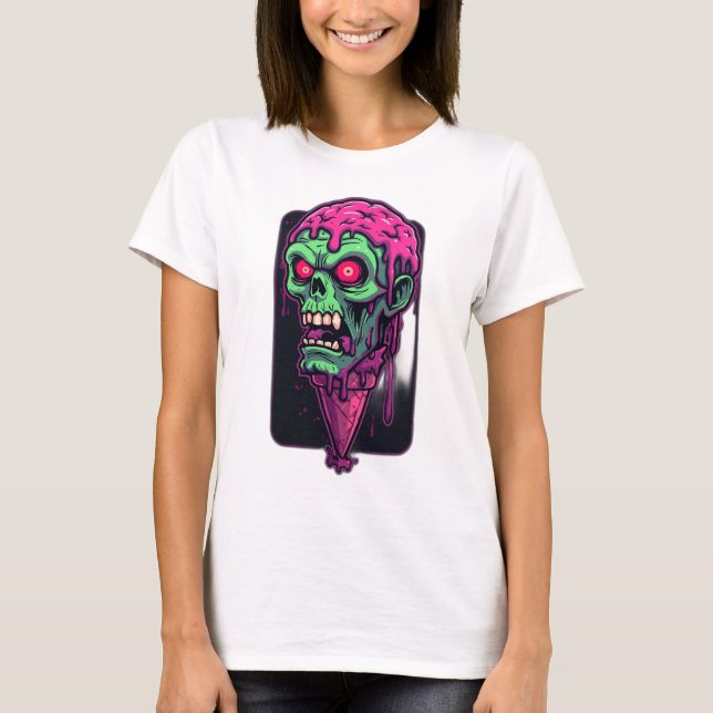 Fun and Scary Halloween Zombie Ice Cream Graphic T-Shirt (Front)