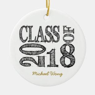 Fun and Simple Pen Sketch Class of 2018 Graduation Ceramic Ornament