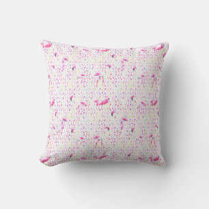 Fun and Whimsical Rows on Pink Flamingos Throw Pillow