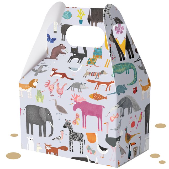 Fun Animal Menagerie Favor Box (Jungle, safari, zoo, wild and pet animals and bird design party favor box)