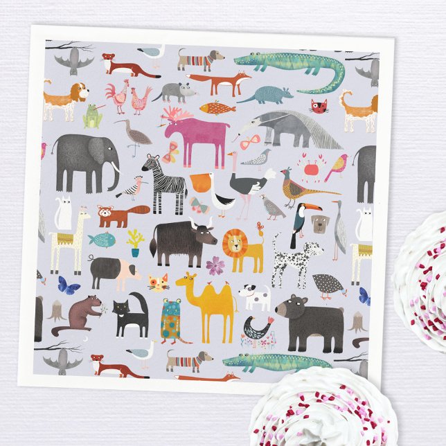 Fun Animal Menagerie Napkin (Fun animal menagerie paper party napkins)